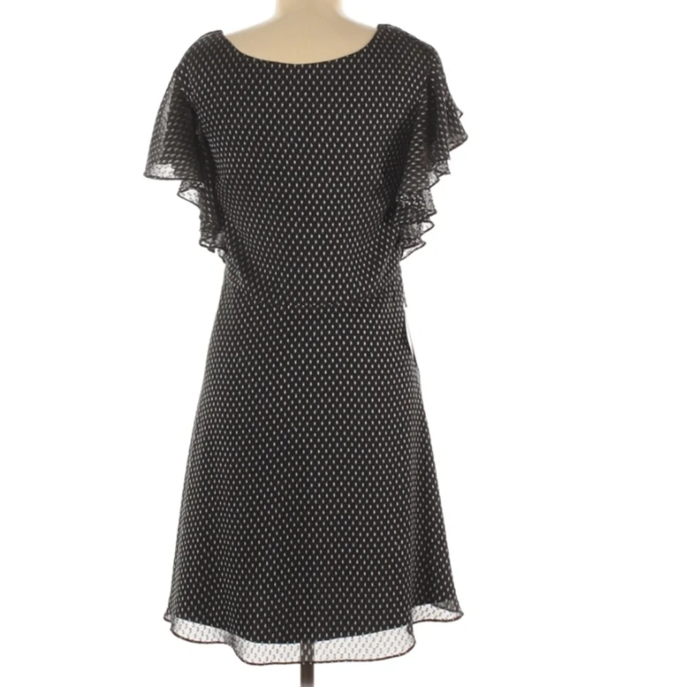 H by Halston Black and Gold Primrose Polka Dot Ruffle Short Sleeve Mini Dress 4